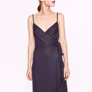 Zara Crossover Wrap Ribbed Spaghetti Strap Dress